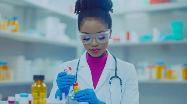 Scientist is carefully preparing medicine in a laboratory, using a graduated pipette to ensure precise measurements