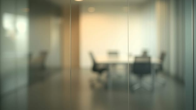 Blurred view of an empty modern office interior with glass walls, conveying a sense of privacy and exclusivity