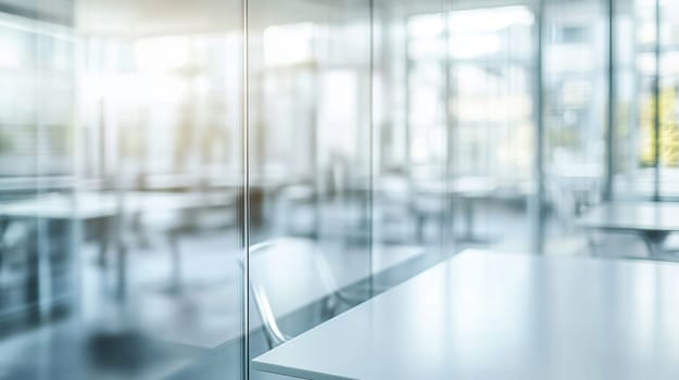 Blurred modern empty office interior with glass walls showing sunlight