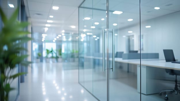 Modern empty open space office interior with glass walls