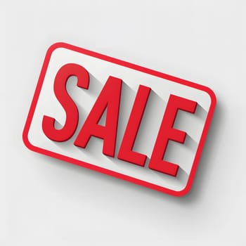 Red sale sign with shadow on white background for discounts and promotions