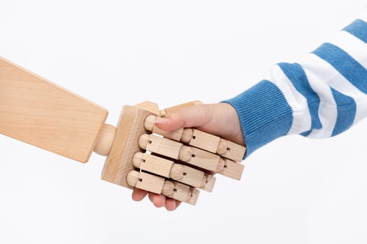 A unique and meaningful handshake that symbolizes collaboration and partnership between humans and technology