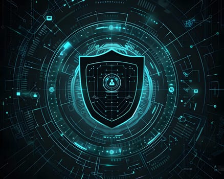 Futuristic digital shield symbolizing cyber security and data protection technology.