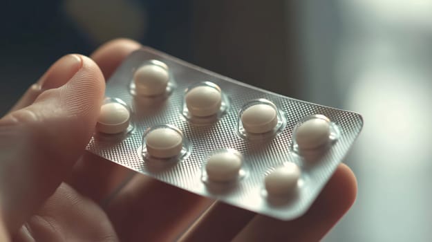 Doctor is holding a blister pack of pills, suggesting a prescription for treatment