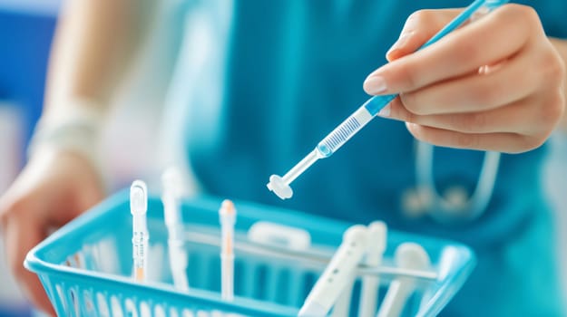 Close-up of doctor holding medical swab, performing medical test in hospital laboratory