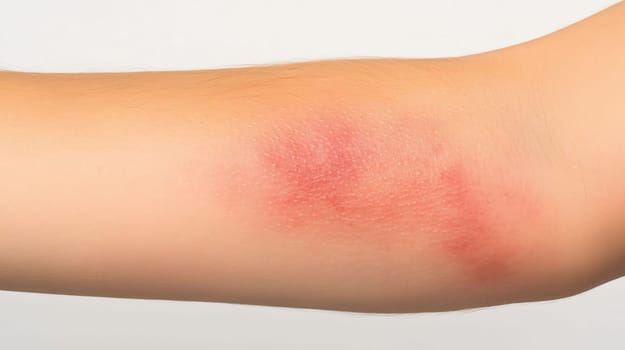 Close-up view of a red, irritated skin rash on a person's arm, highlighting a common skin condition