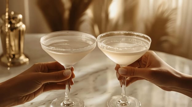 Two women are holding elegant cocktails, enjoying a moment of celebration together