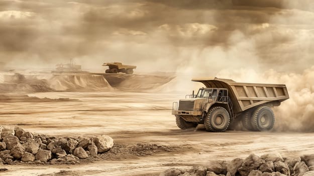 Dump truck driving on site, mining for minerals and resources