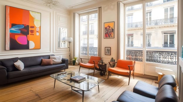 Sunlight streaming through the windows of a modern living room in the city
