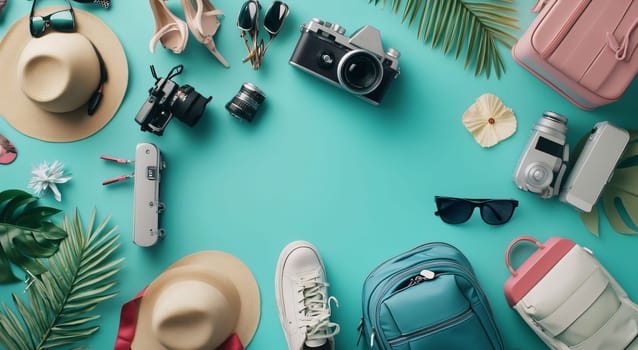 Summer vacation concept with personal belongings of a female traveler preparing her stuff for the next journey