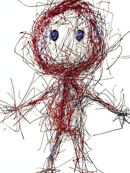 Childlike drawing brought to life with a vibrant red scribble, exuding joy and energy against a clean white background. Ideal for design projects