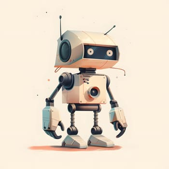A fictional robot character with antennas on its head is depicted in a machine art style on a white background