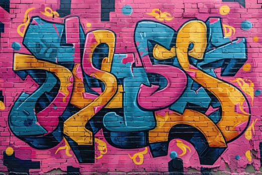 Colorful graffiti art on brick wall, vibrant hues and intricate patterns. A contemporary, urban canvas of creativity and self-expression.