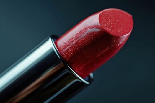 Red lipstick on black background. Beauty and makeup concept with retro and vintage cosmetics. Single product image for glamorous look.