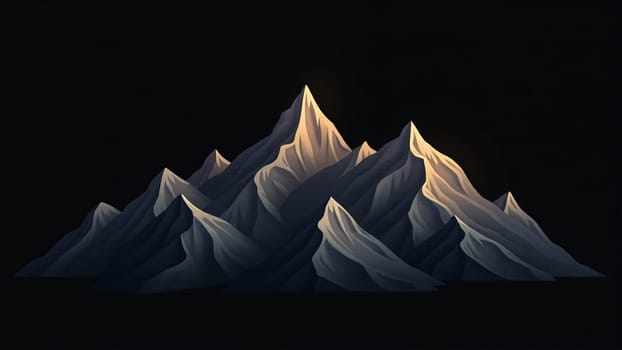 A breathtaking mountain peak catches the first rays of sunlight, transforming its snowy summit into a golden glow. The surrounding dark sky enhances the dramatic beauty of this tranquil moment.