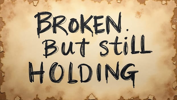 Vibrant lettering conveys a powerful message about perseverance, reminding us that brokenness doesn't diminish strength. The parchment adds a rustic charm to this inspiring affirmation.