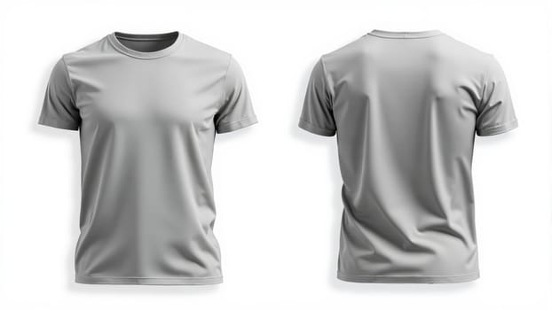 A clean gray t-shirt is showcased in a minimalist design, presented from both front and back perspectives to highlight its simplicity and versatility, perfect for everyday wear or layering options.