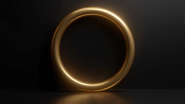 A beautifully polished golden ring takes center stage, radiating warmth and luxury against a dark background, inviting admiration for its exquisite craftsmanship.