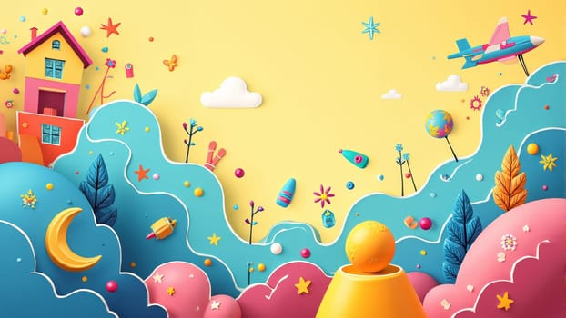 A lively swirl of colors showcases an artistic burst of pencils and geometric shapes, celebrating the joy of creativity.
