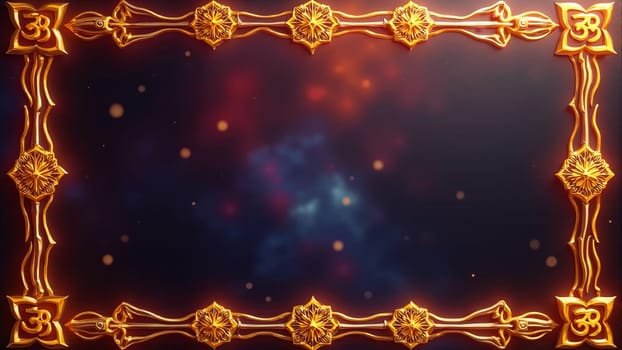 Delicate golden motifs gracefully outline an ethereal cosmic background, merging artistic elegance with the mystery of the universe, inviting contemplation and imagination.