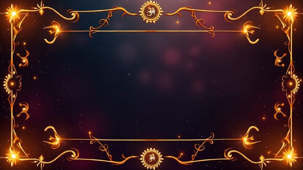 Delicate golden motifs gracefully outline an ethereal cosmic background, merging artistic elegance with the mystery of the universe, inviting contemplation and imagination.