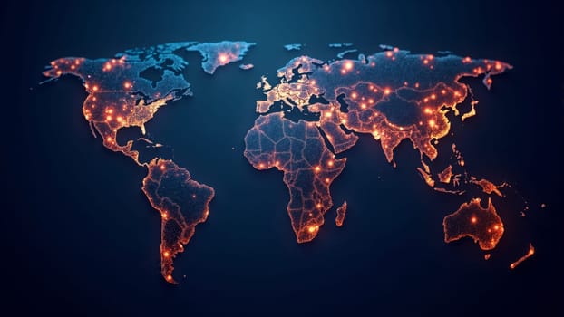 This artwork features a vibrant world map composed of luminous dots connected by intricate lines, symbolizing global data flow. The design emphasizes the importance of connectivity in today's realm.