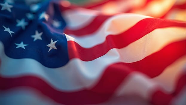 The American flag displays its bold colors of red, white, and blue, with stars and stripes harmoniously blending. A gentle breeze animates this patriotic symbol, evoking unity and pride.