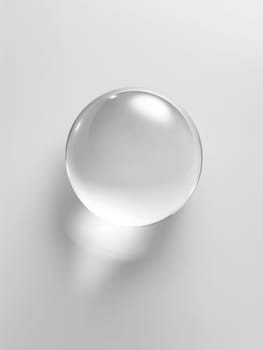 A minimalist photograph featuring a clear glass sphere on a pristine white backdrop