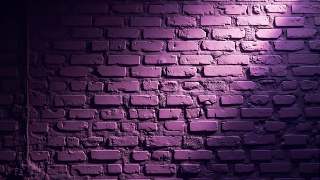 A textured brick wall painted in deep purple tones emanates a warm glow, enhancing the artistic mood of the surrounding area with subtle light highlighting its unique features.