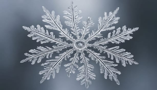 Delicate ice crystals form a perfect snowflake, shimmering in the gentle light of a winter sun, highlighting the exquisite patterns of nature's design.