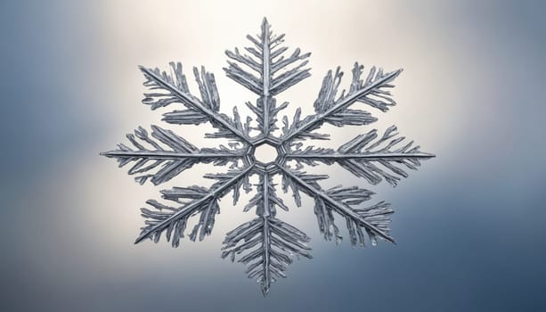 Delicate ice crystals form a perfect snowflake, shimmering in the gentle light of a winter sun, highlighting the exquisite patterns of nature's design.