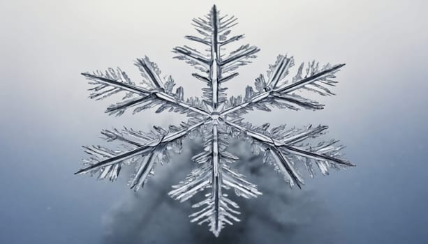 Glistening under soft winter light, this intricate snowflake exhibits stunning symmetry and detail, symbolizing the beauty of the cold season and nature's craftsmanship.