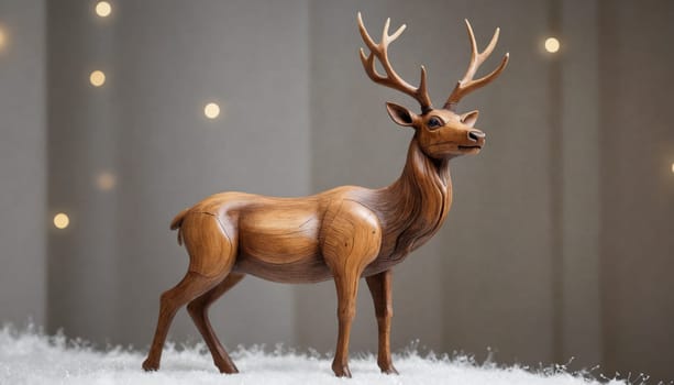 This intricately carved wooden deer head brings a touch of nature indoors, showcasing exceptional craftsmanship and the natural beauty of wood against a warm wall.