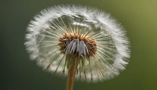 A cluster of dandelion seeds floats gracefully in the air, illuminated by warm sunlight, showcasing the beauty and delicacy of nature's design in a tranquil outdoor setting.