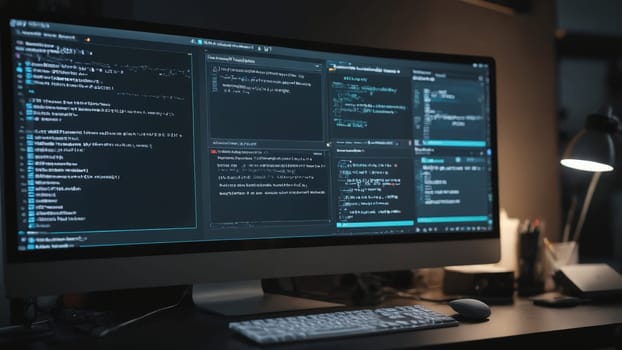 A focused individual reviews intricate data visualizations on a large monitor, immersed in analytics work.