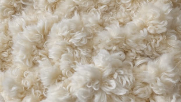 A soft, fluffy mass of cream-colored wool fibers showcases the texture and warmth, perfect for crafting and home decor projects, inviting creativity and comfort into any space.