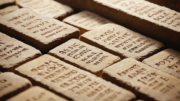 A display of weathered clay tablets, each featuring intricate inscriptions that reveal the rich heritage of ancient civilizations. The artifacts are arranged neatly, inviting exploration.