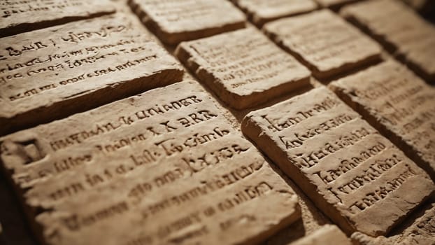 A display of weathered clay tablets, each featuring intricate inscriptions that reveal the rich heritage of ancient civilizations. The artifacts are arranged neatly, inviting exploration.