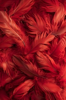 Closeup shot of vivid crimson feathers forming a luxurious and dynamic texture