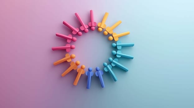 Colorful paper figures linking hands in circle symbolize unity and togetherness.