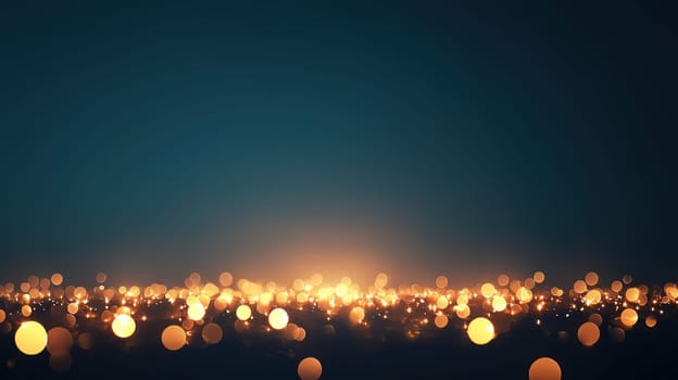 dark gradient background with soft glowing lights creates serene atmosphere.