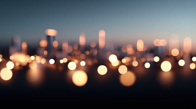 Blurry city lights create dreamy atmosphere with soft glows.