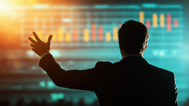 Business leader presenting data insights with enthusiasm and clarity.