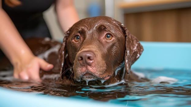 dog enjoying bath with gentle care and attention.