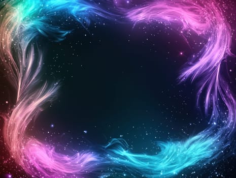 Colorful abstract design with vibrant swirls and starry background.