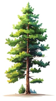 An artistic depiction of a larch tree, a type of evergreen conifer, on a clean white background, showcasing its unique terrestrial plant features like its grassy foliage and sturdy trunk
