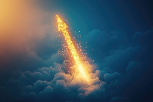 A glowing upward arrow emerges from clouds, symbolizing growth and aspirations. This visually striking image combines light and texture, perfect for creative projects.