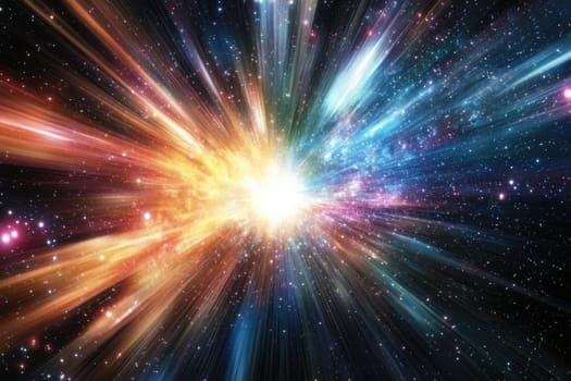 Explore a captivating burst of vibrant colors in a cosmic background, showcasing an abstract representation of light and motion in deep space.