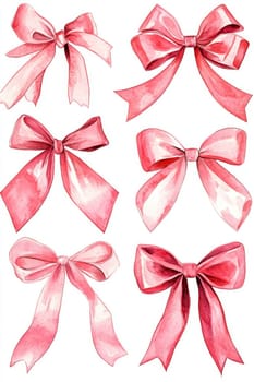 Bows for festive gift wrapping painted with watercolor paint. High quality photo
