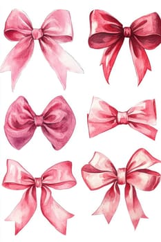 Bows for festive gift wrapping painted with watercolor paint. High quality photo